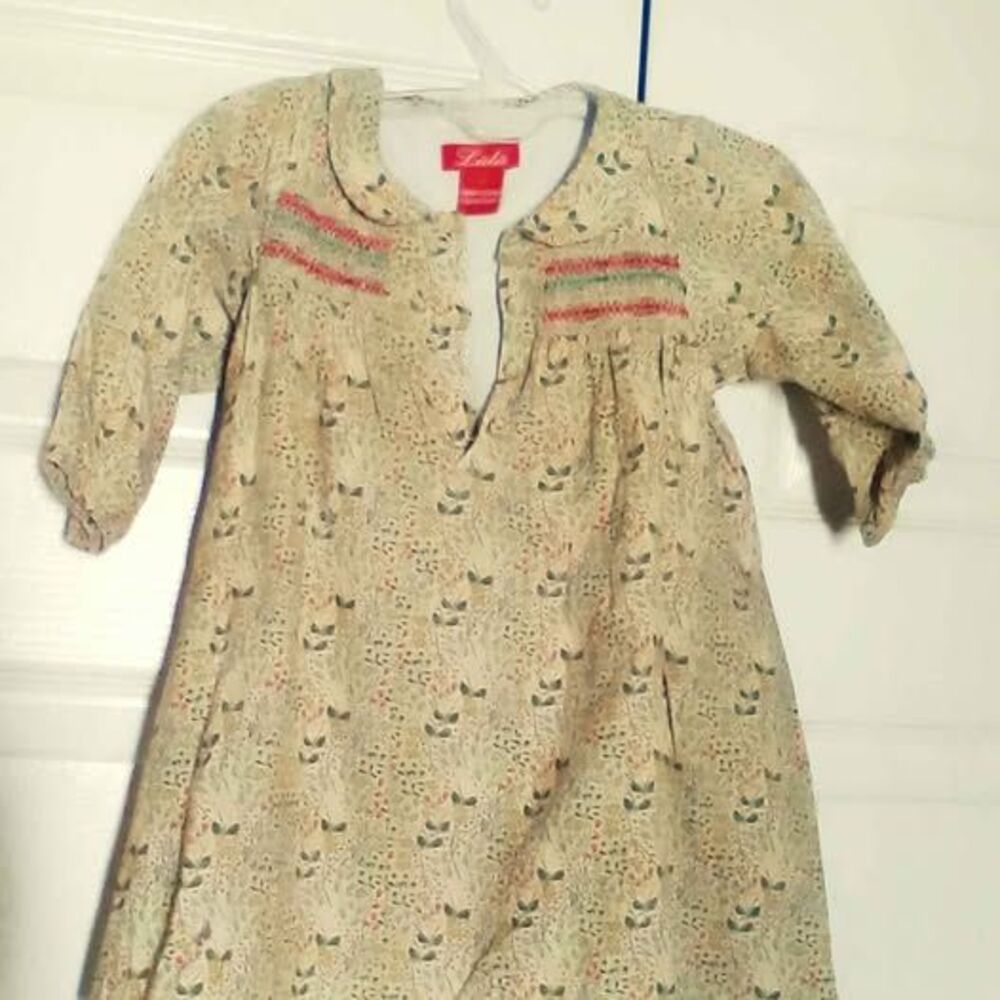 Lulu Girls 3/4 Sleeve Dress, Floral Beige Design